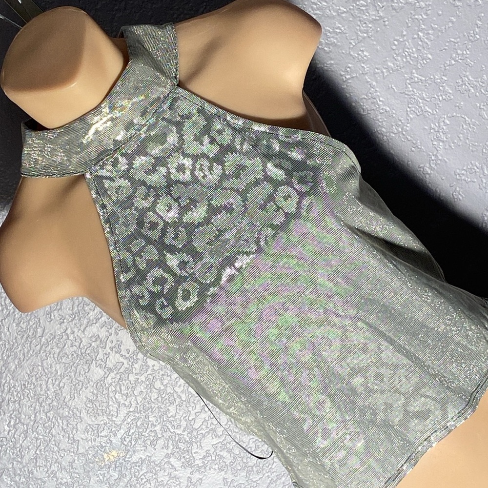 TOPSHOP - NWT - tank: metallic cheetah print lined halter neck crop w zip - 12